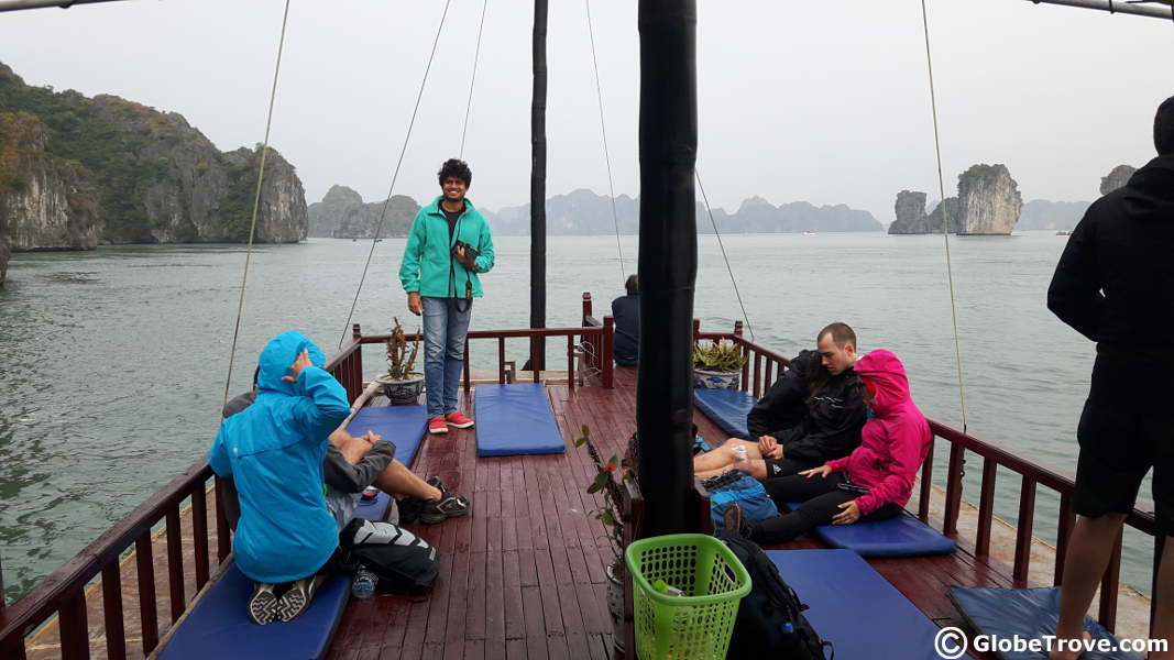 In the middle of our Halong Bay Cruise.