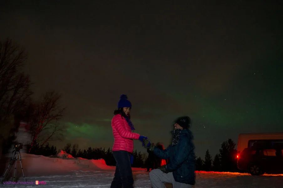 northern lights and us in murmansk