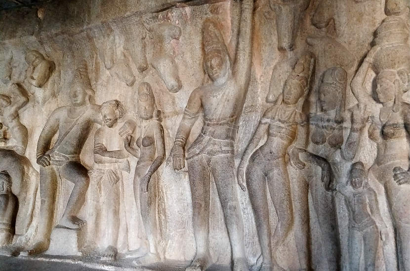 A fresco depicting an ancient legend in Mahabalipuram.