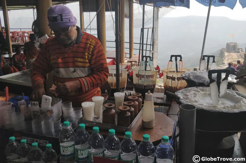 A glass of Chaas and the interesting Chaas machine at Pratapgad fort.