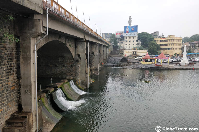 A glimpse of the bridge from the banks of the river.