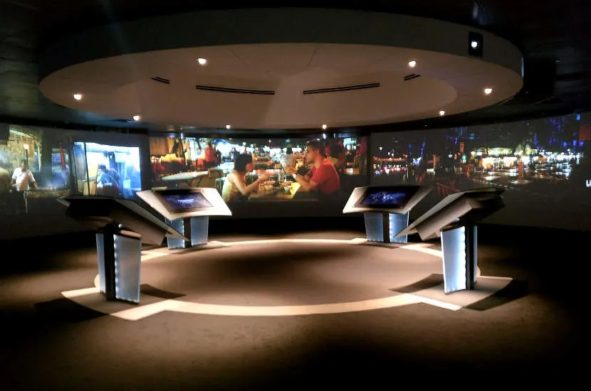 A view of the interactive exhibit of the touchstones of planning in Singapore City Gallery.