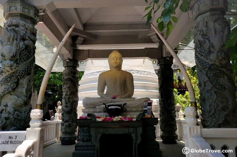 The large white Jade Buddha in Gangaramaya Temple.