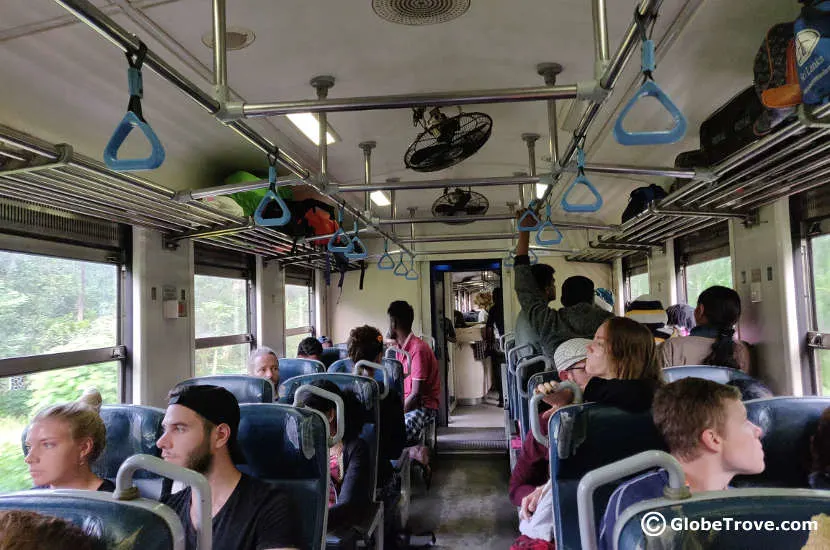 The compartments inside the train going from Ella to Kandy.