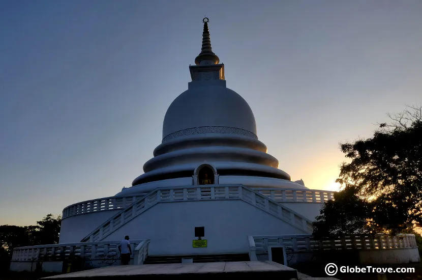 One of the most peaceful things to do in Unawatuna is to visit the Japanese Peace Pagoda at sunset.