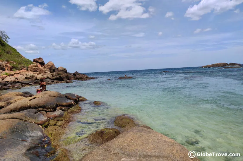 The turquois waters and rocky shores of Pigeon island which is one of the best things to do in Trincomallee