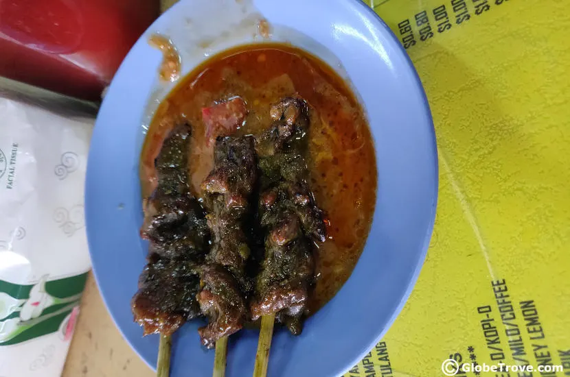Beef satay at the local food market in Kuala Belait.