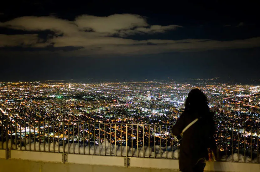 View of Sapporo from Mount Moiwa at night in winter