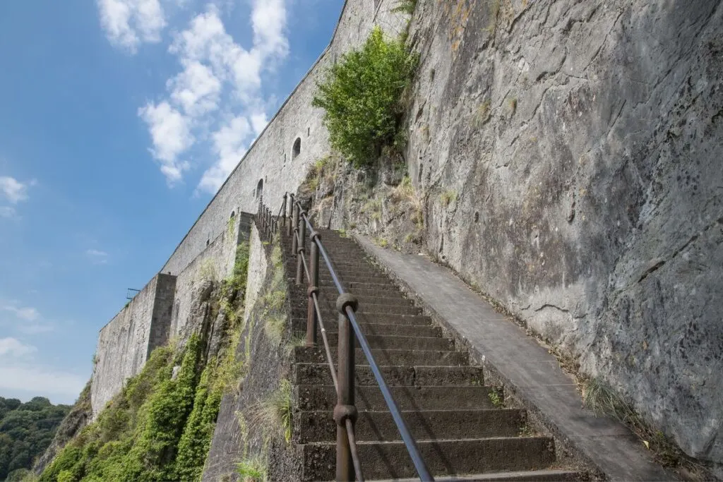 The step climb up the Dinant Citadel stairs.