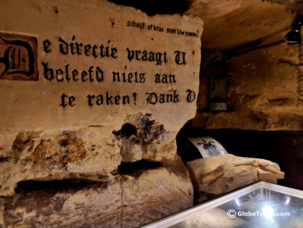 The turtle fossil in Valkenburg cave.