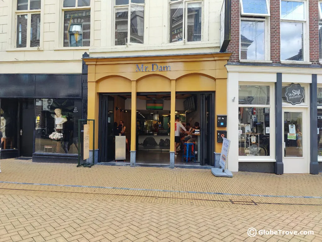 The yellow façade of Mr Dam which is one of the most popular restaurants in Groningen for Vietnamese food.