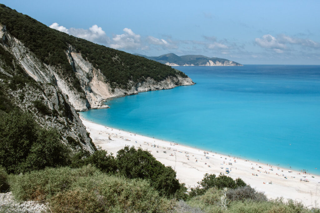 White sand, beautiful views and the Myrtos beach is one of those reasons why people head to Kefalonia.