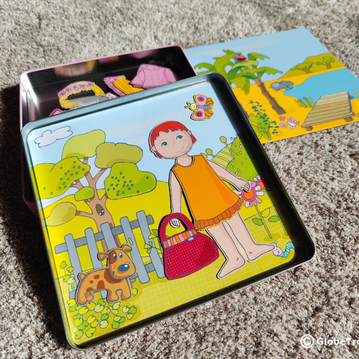 One of the popular magnetic travel games set up to play