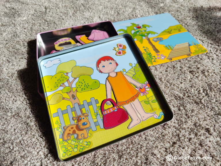 One of the popular magnetic travel games set up to play