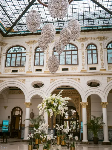 The glass ceiling and decor of Gran hotel Miramar which is one of the best luxury hotels in Malaga