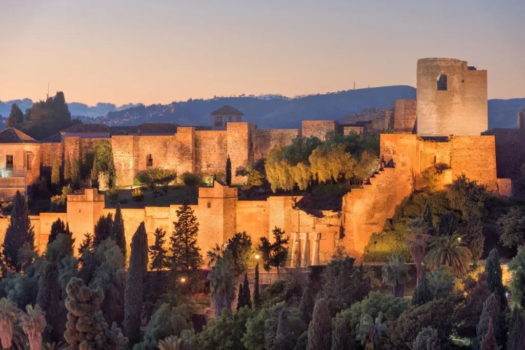 Malaga's Teatro Roman lit up in the evening is one of the views that makes hotels in Malaga so special.