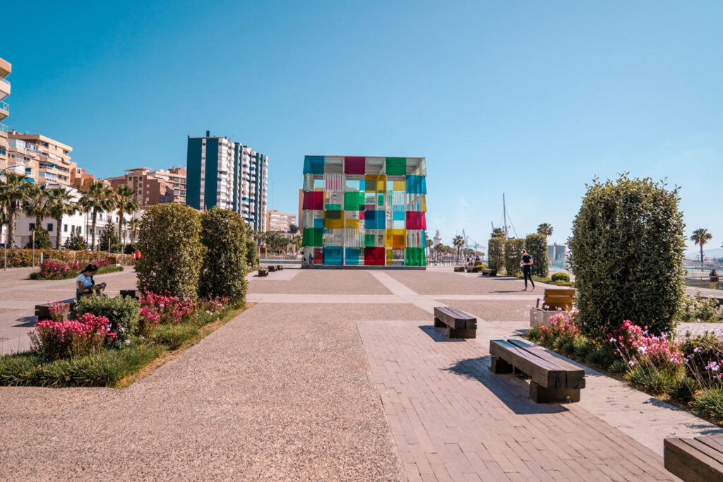 The colorful buildings in in Centre Pompidou which is close to many of the hotels in Malaga