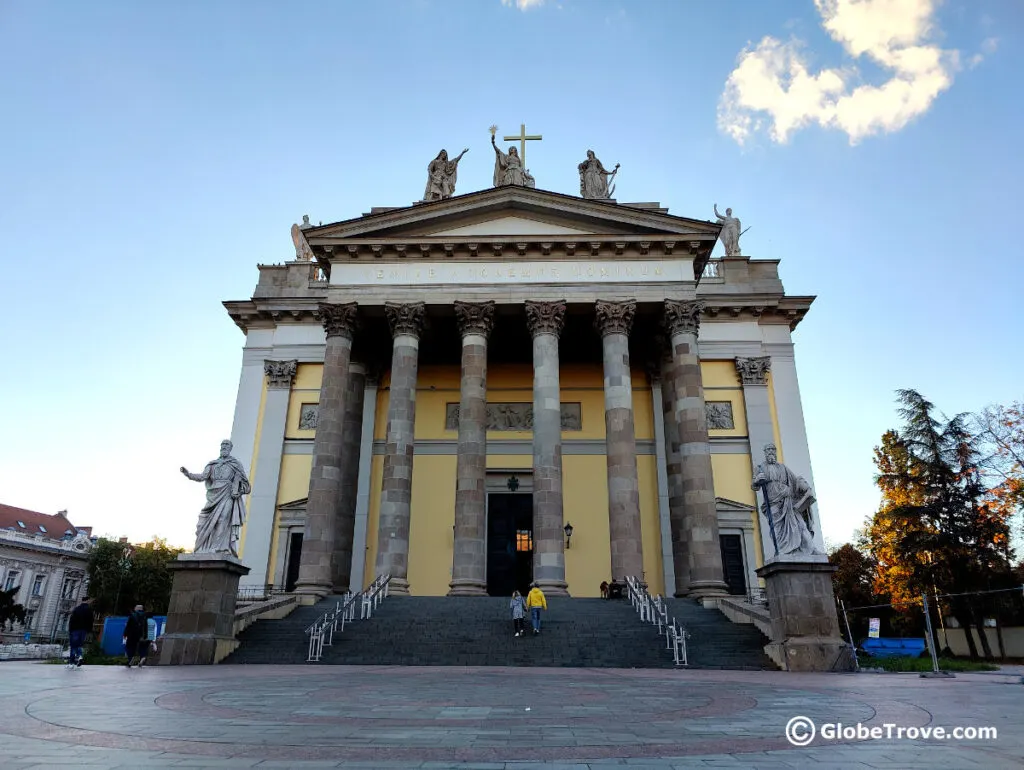 The outer façade of the Basilica of St John the Apostle which is one of he things that you should do when you visit Eger.