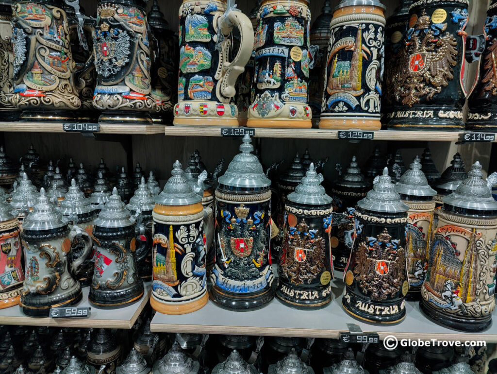 The Austrian beer steins with their intricate patterns make great souvenirs from Vienna.