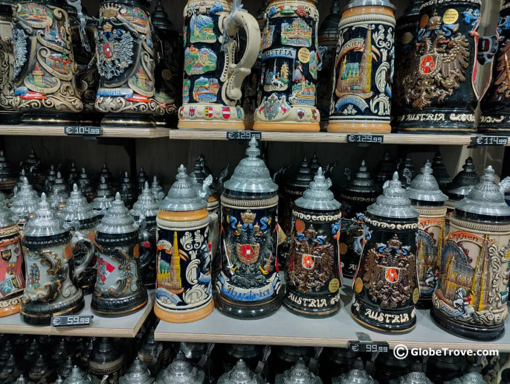 The Austrian beer steins with their intricate patterns make great souvenirs from Vienna.
