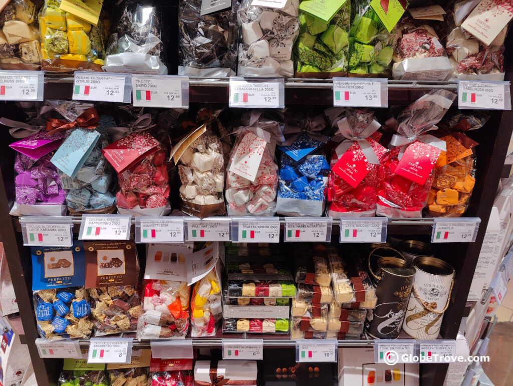 A whole selection of chocolate truffles in one the local stores in Vienna. These are some of the best souvenirs from Vienna.