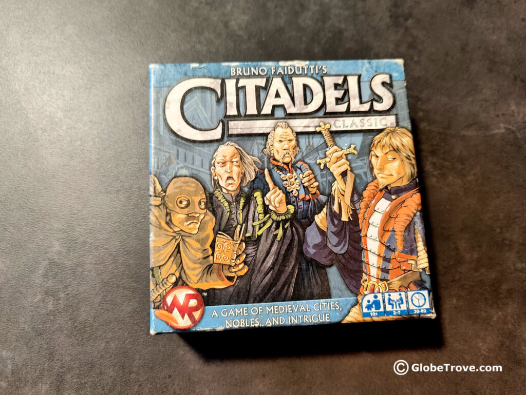 Despite how large it looks here, Citadels is a really small box and an epic travel board game.