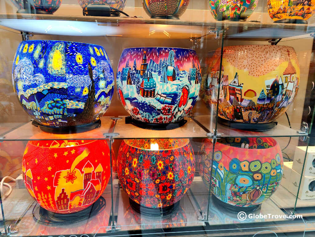 You have to love the gorgeous art work on these colorful lamps which make excellent souvenirs from Vienna.