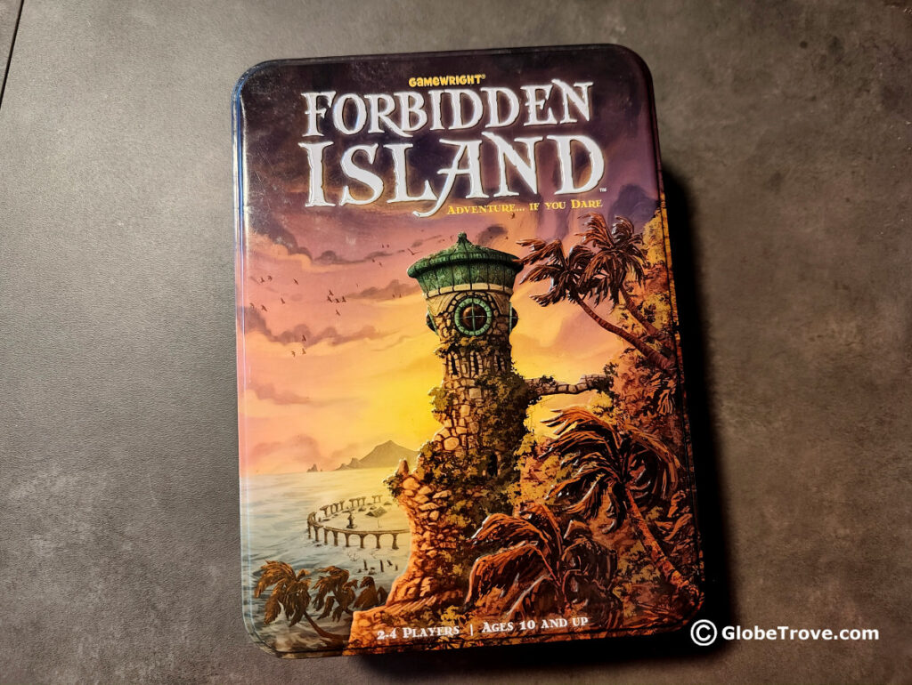 Forbidden island comes in a cool metal tin box but can be downsized to make it a fun travel board game.