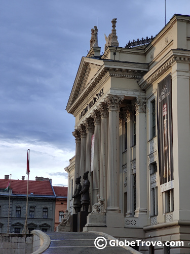 The gorgeous pillared façade of the Museum of Móra Ferenc which is one of the top things to do in Szeged, Hungary