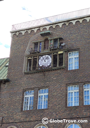 The musical clock of Szeged on the brick walls of the building.