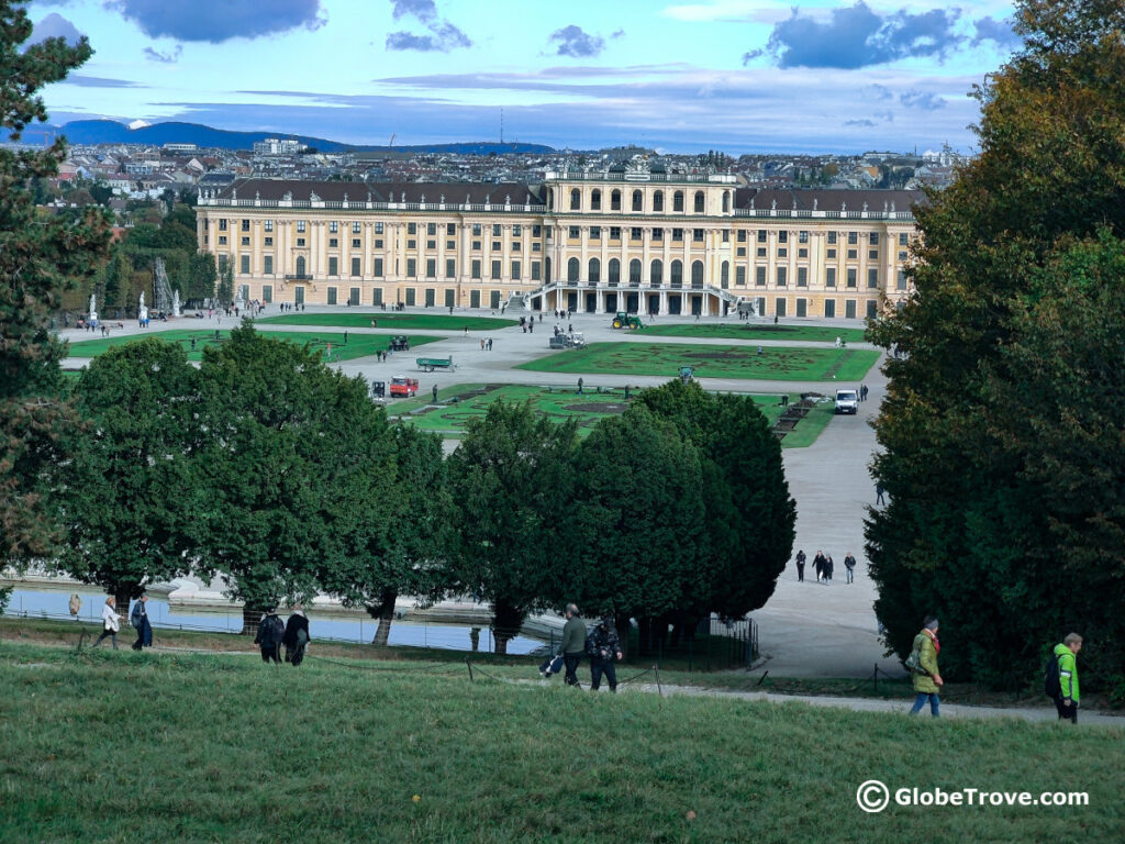 A bird's eye view of the Schonbrunn Palace Grounds which is one of the top free things to do in Vienna.