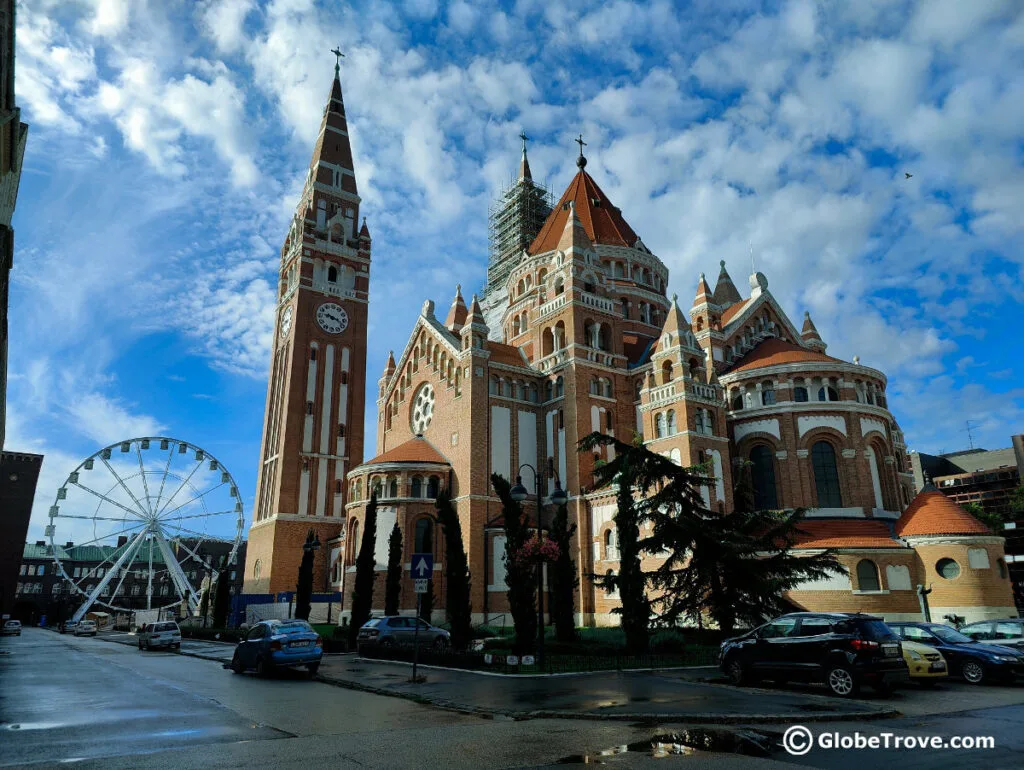 The Votive Church with the Ferris wheel in the background is an impressive structure and visiting it is one of the things to do in Szeged Hungary that you should not miss.