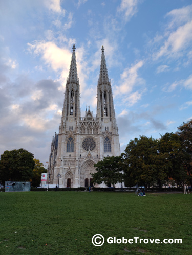 The gorgeous Votivkirche with a blue sky in the background is one of the free things to do in Vienna that you should not miss.