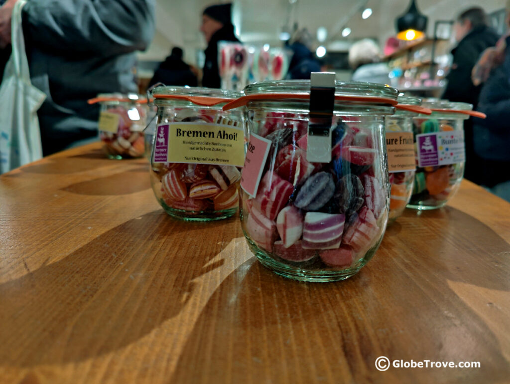 Bottles filled with Bremen bonbons which are absolutely delicious and one of the must haves if you are looking for things to do in Bremen in winter.