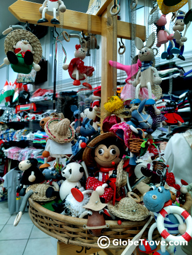 Souvenirs stacked together in a shop in Budapest. 