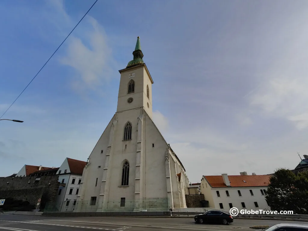 The white facade of the Sint Martin’s Cathedral that is one of the iconic monuments that you will see when you are in Bratislava for one day.