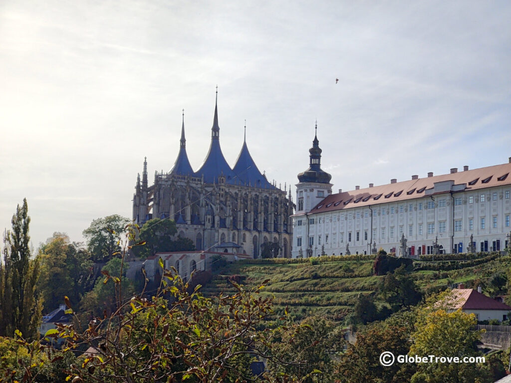 A view of St Barbara's cathedral with the vineyards which is high on the list of things to do in Kutna Hora