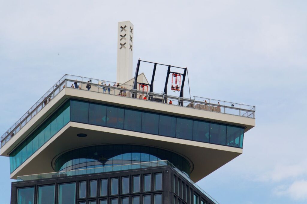 The swing suspended above the A'DAM Lookout is without doubt one of the crazy things to do in Amsterdam for those who aren't squeamish of heights.