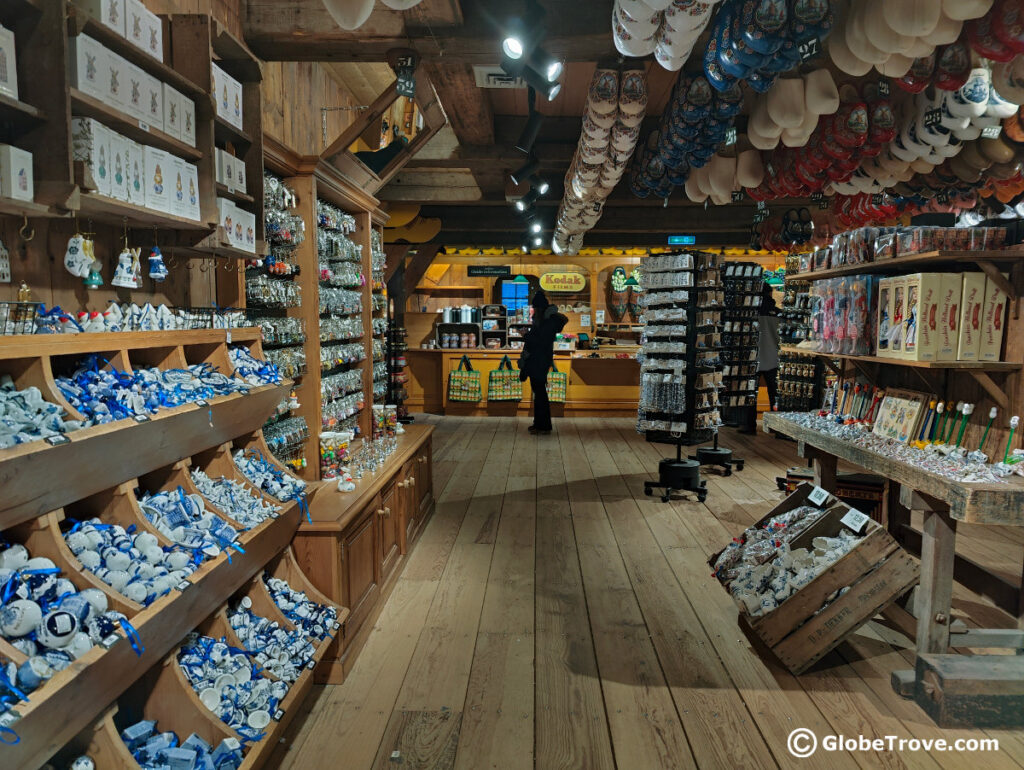 Clogs of all different colors and sizes in the clog making workshop which is one of the cool things to do in Zaanse Schans.