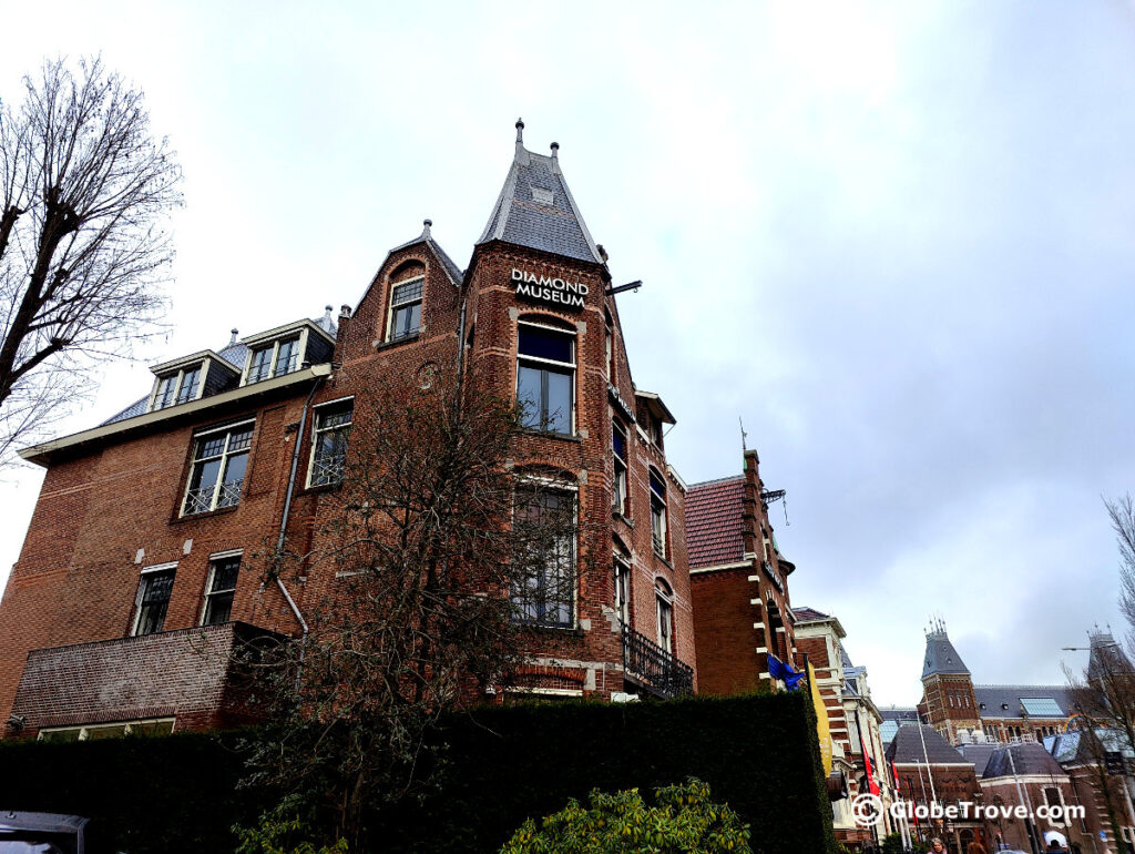 The outer façade of the Diamant museum where you can take part in the Diamond heist which is one of the crazy things to do in Amsterdam.