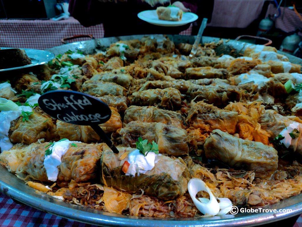 The stuffed cabbage is one of many things we tried on our food tour of the street food .