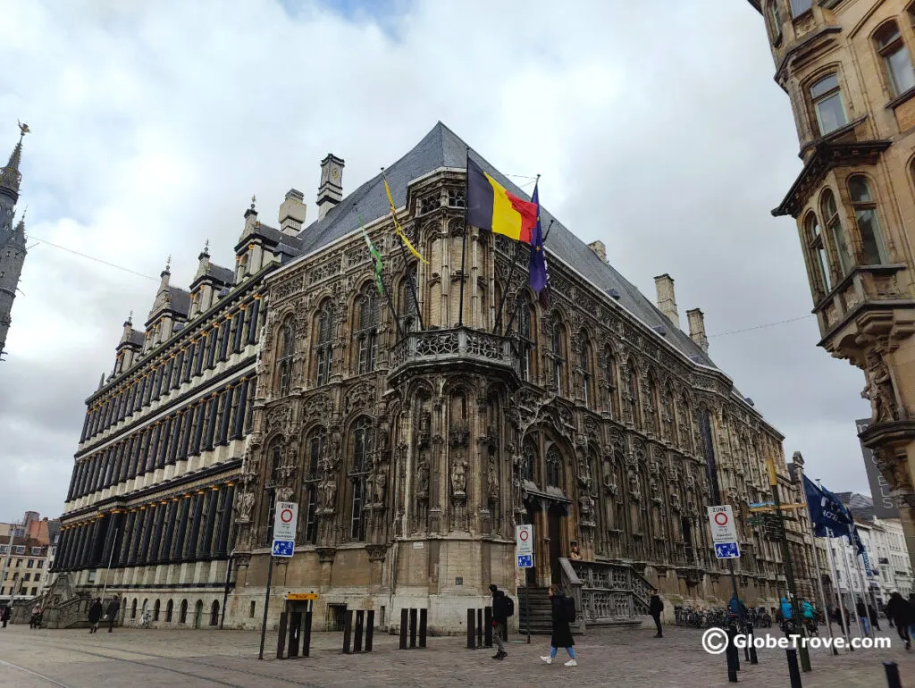 The intricate façade of the city hall in Ghent is one of the cool things to do in Ghent.