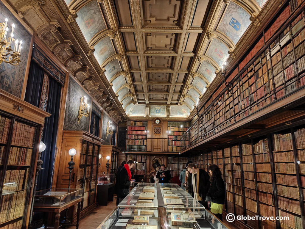 Visiting the book lined walls of the reading room is one of the top things to do in Chateau de Chantilly