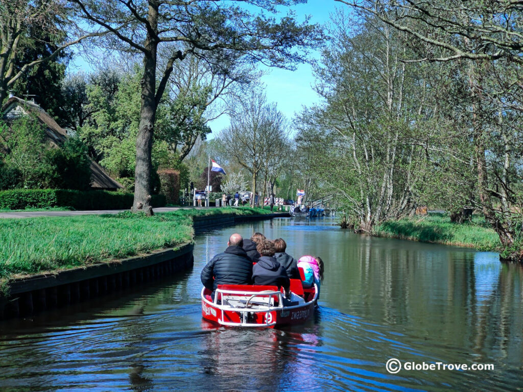 Giethoorn boat rental with a steering wheel.