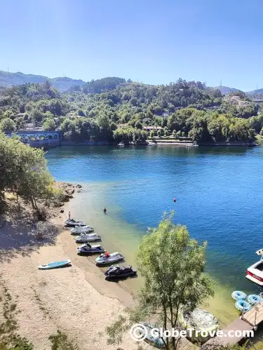 An overhead view of the waterpark on the lake