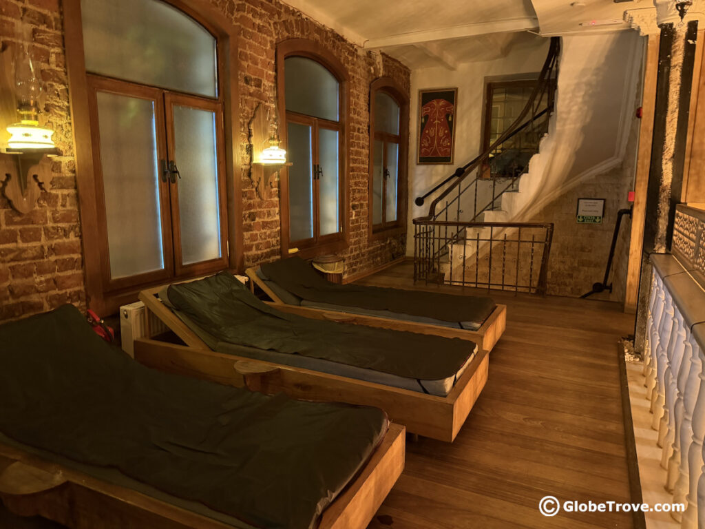 The rest area with loungers in Aga Hamami in Istanbul